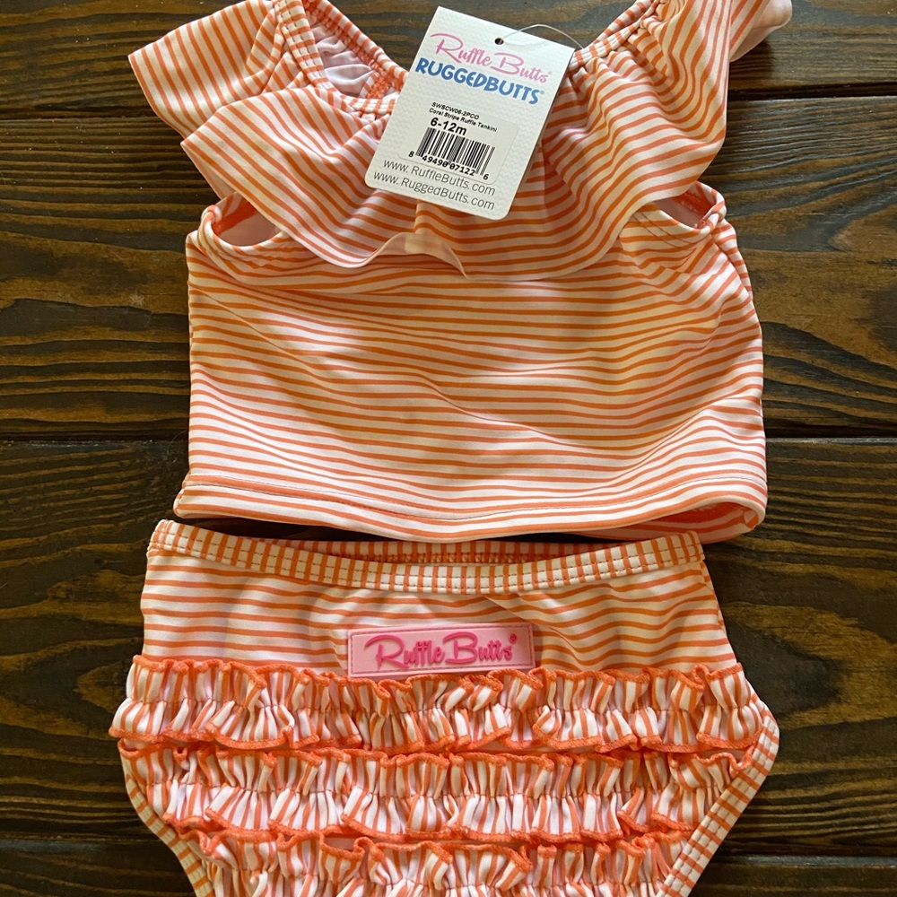 Coral and white Ruffle Butts two piece